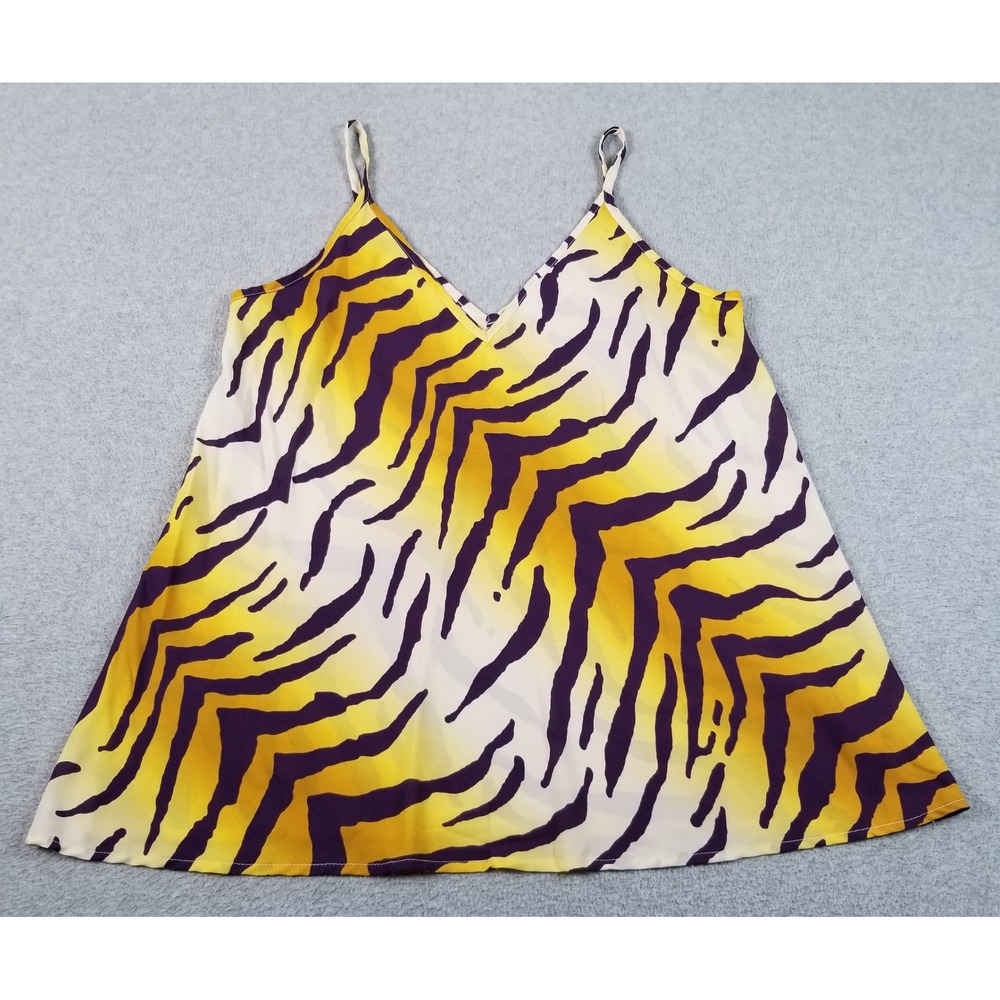 Adrienne Camisole Tank Top Womens S Small Yellow Purple Tiger Sheer Sleeveless